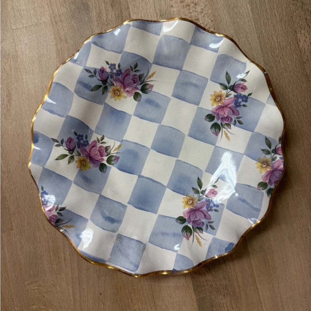 MacKenzie-Childs Blue honeymoon Plate 9" floral Gold morning glory 6 available